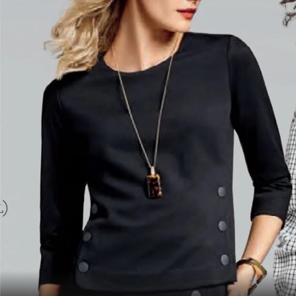 CAbi Black Button-Detail Blouse